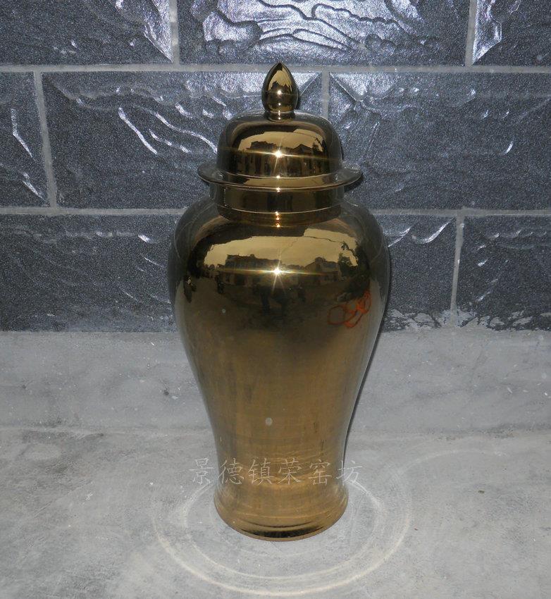 WRYNQ27 H25 inch gold plated Ceramic Ginger Jar Jingdezhen Shengjiang