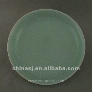 Beautiful green glazed porcelain plate with beautiful design WRYPE09