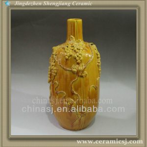 RYJN06 hand carved chinese ceramic yellow vase