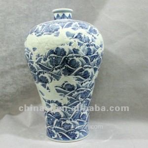 blue and white ceramic vase with handles RYUX03