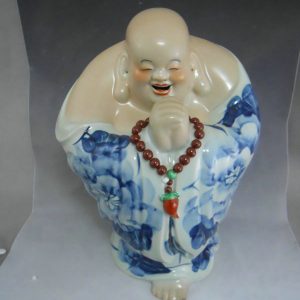 WRYJM06 Hand painted blue and white ceramic figurine laugh buddha statue 