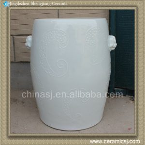 RYNQ02 18" White lion engraved ceramic seat stool 