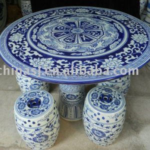 blue and white porcelain garden table and stool WRYAY25