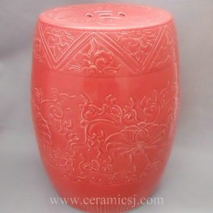 WRYMA26 17" Hand made red floral design ceramic garden seating