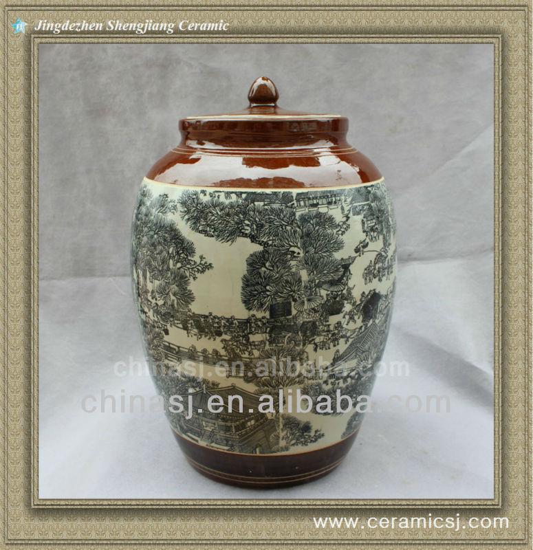 RYWW03 chinese green porcelain storage jar with lid