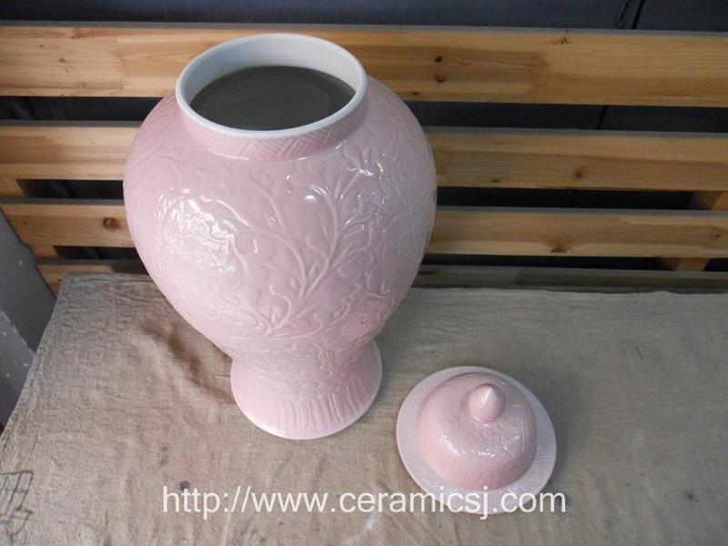 large pink hand engraved floral porcelain ginger jar WRYKB33