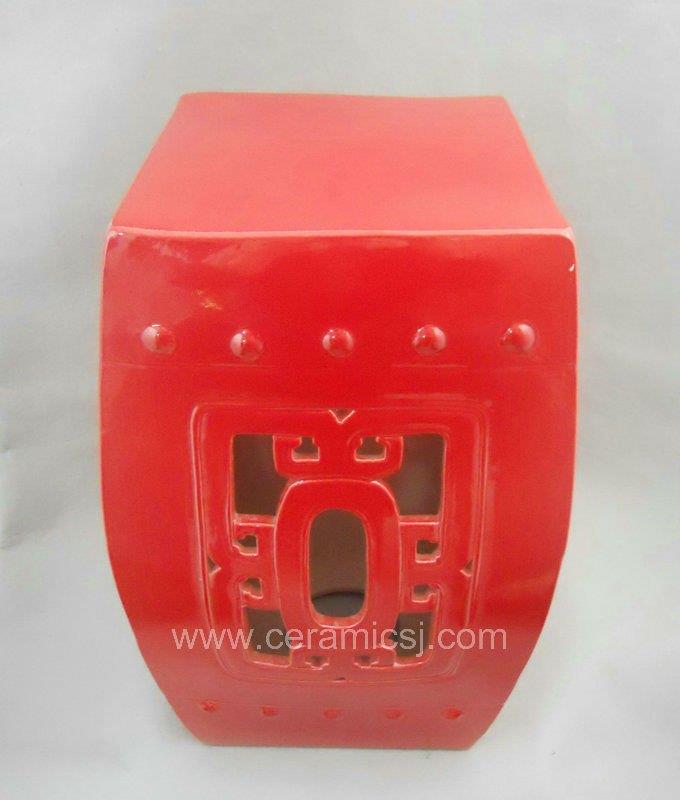 hand carved Chinese red Ceramic Stool WRYDB29
