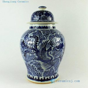 RZCM05 14 inch Chinese Floral phoenix Blue and White Temple Jar