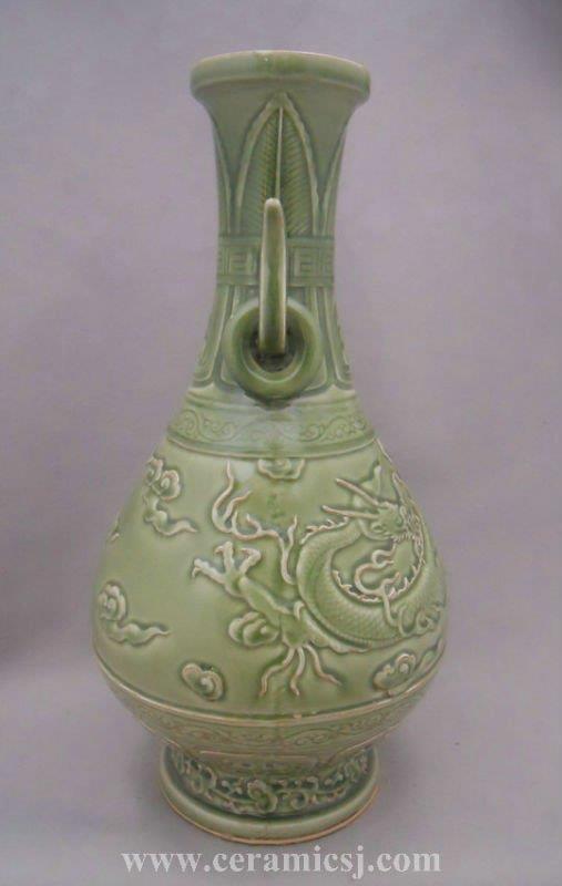 Green Chinese dragon design Porcelain Vase With ears WRYPL04