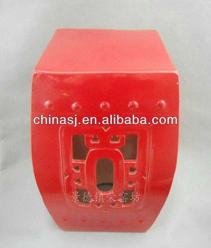 WRYDB29 hand carved Chinese red Ceramic Stool 
