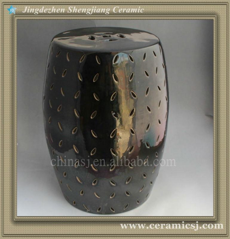 Modern Black Lattice Ceramic Garden Stool WRYNQ22