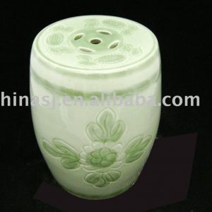 Celadon green Ceramic Garden Stool floral WRYAZ218