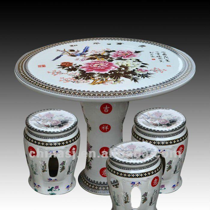 beautiful colored peony ceramic garden stool table set RYAY251