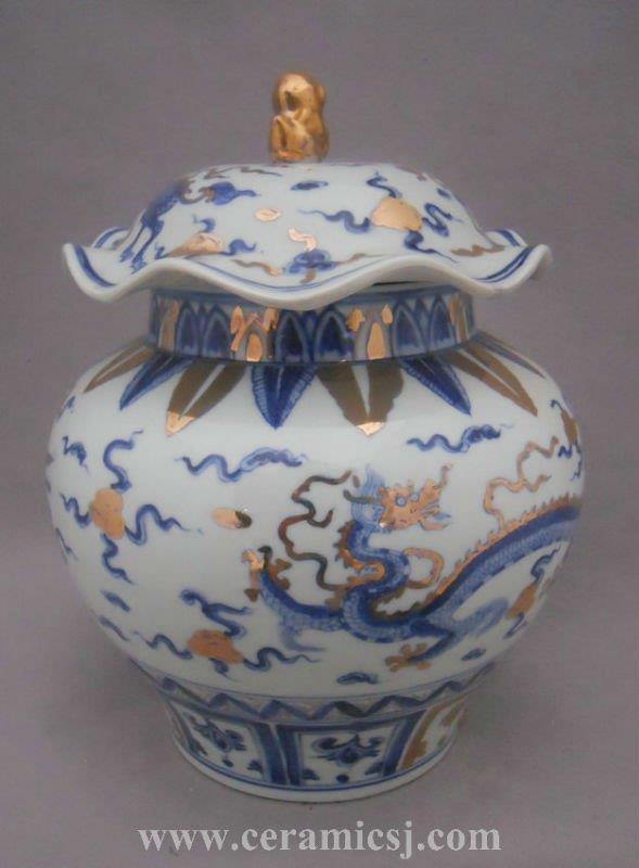 WRYPJ10 antique Blue and white dragon porcelain jar 