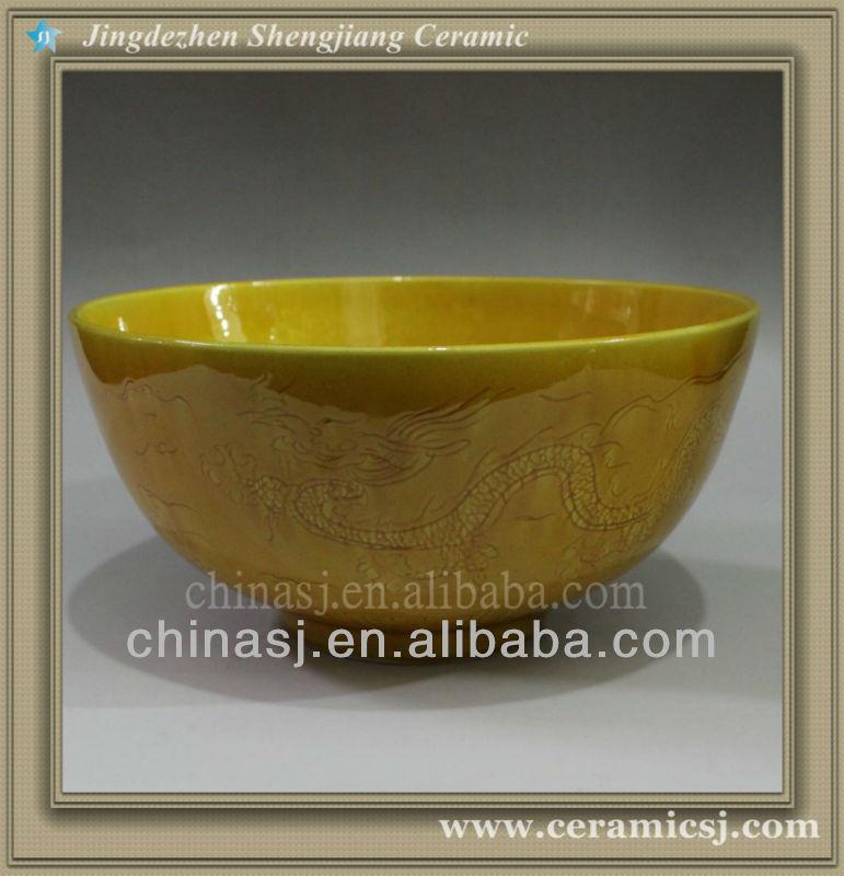 RYJN10 oriental dragon ceramic yellow bowl