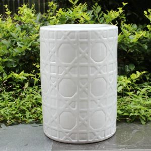 RYNQ58 16.5" Carved white Ceramic Stool side table