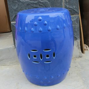 RYNQ78 17" Solid blue glazed Pottery Stool