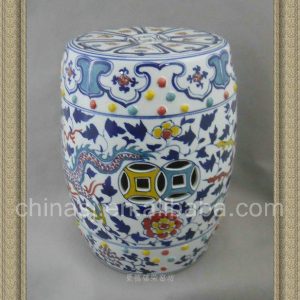 RYRJ01 17" Blue and White Ceramic Outside Benches Stool Dragon floral 