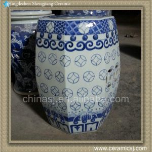 RYSI11 17.7" Blue White Porcelain Outdoor Stool