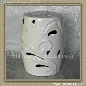 RYZS10 17" White carved floral Ceramic Bar Stool