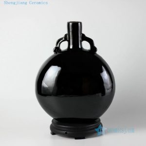 RYNQ162 12.5" Shiny black moon shape chinese porcelain vase
