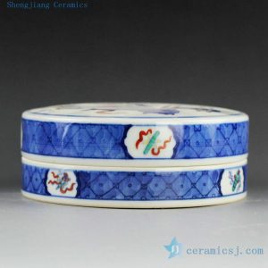 14AS139 Qing dynasty reproduction Jingdezhen Porcelain inkpad box hand painted eight treasure design