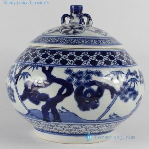 RZB01 H7.6" jingdezhen hand painted blue and white monkey porcelain Tea Jar