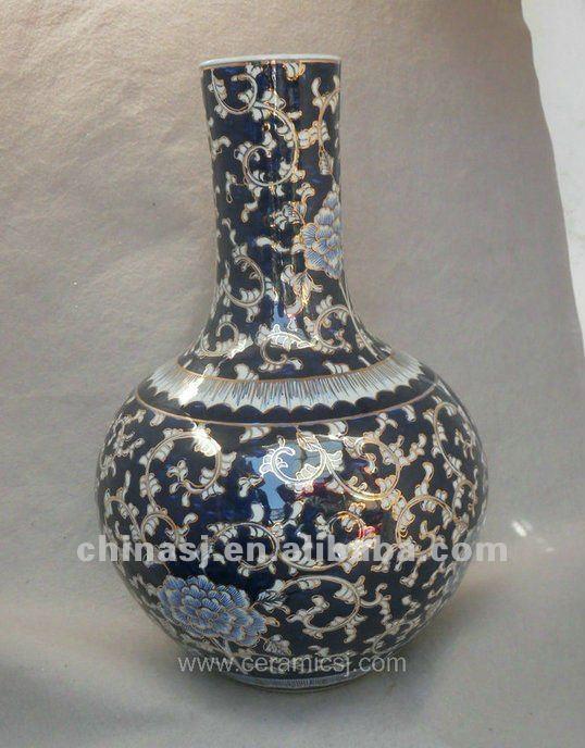 blue and white gilt ceramic Home Decor Flower Vase RYTA02