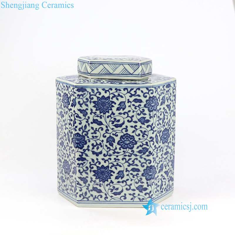 RYYN02 12"Blue and white floral design hexagon Jar