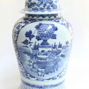 RYZK05 18" Blue white painted floral ginger jars