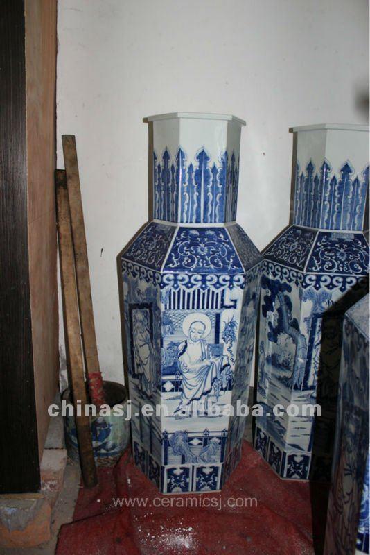 large blue white ceramic flower vase RYUZ06