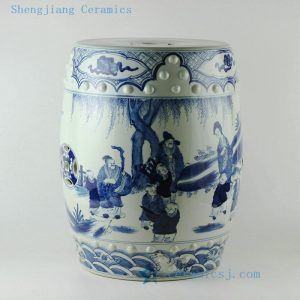 RYUC03 18.5" Chinese blue white hand painted garden seat oriental antique furniture