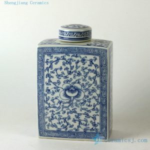 RYQQ52 7" Ceramic blue white jars floral design