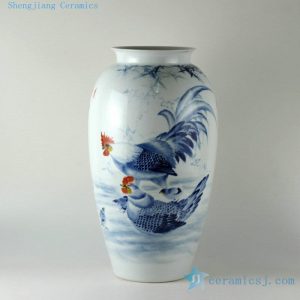 RZDN01 20.5" High quality blue and white hand painted chicken family porcelain vases