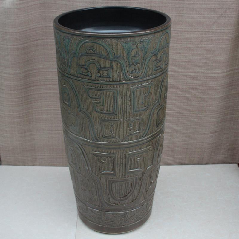 Engraving design Ceramic Pedestal Lavatory Basin Jingdezhen