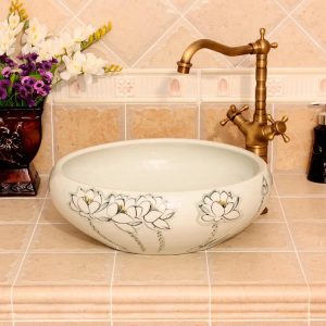 RYXW292 Hand painted flower design Ceramic Bathroom Sink