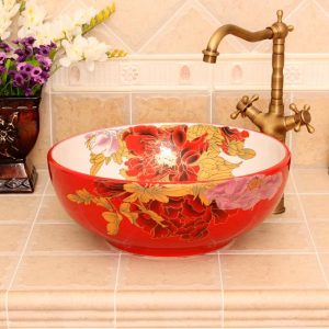 5 Colored with floral butterfly design Ceramic colored decorative sink bowls