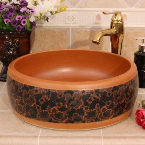 RYXW524 Matte glazed with flower design bathroom basin