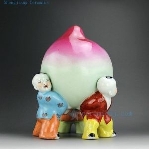 RZEW01 11.8" Jingdezhen porcelain statue children with big peach