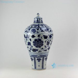 RZEZ13 19" Ming Reproduction blue and white floral design Mei shape jars with/without lid