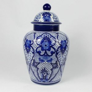 RYPU15-B 14" Blue White Floral Design Ginger Jar