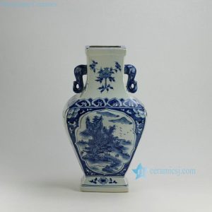 RYUK24 17.4" Landscape design Blue White Vases with Handles