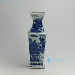 RYUK26 17" Blue and White Landscape design Vases