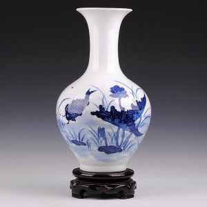 Blue & White Lotus and Fish Ceramic Vases
