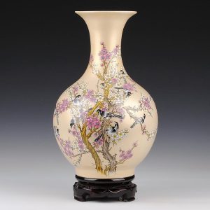 C12-2 H13.8" Porcelain Flower Bird Vases