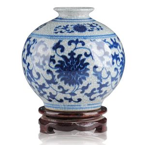 Blue & White Crackle Floral Ceramic Vases