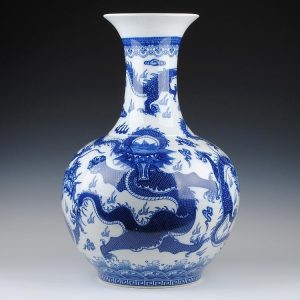 C13-1 H22" Porcelain Blue and White Dragon Vases