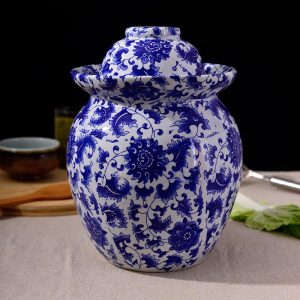 C87-3/4 Set of 6 Nice Blue and White Ceramic Pickle Jars