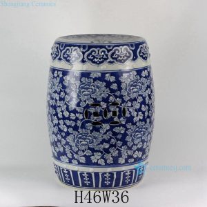 RYLU18-D 18" Ceramic Blue And White Floral Drum Stool