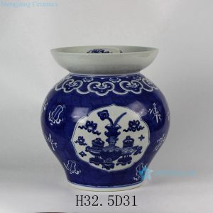RYLU40 12.8" Hand painted Blue White Eight Treasure Ceramic Pickle Jar